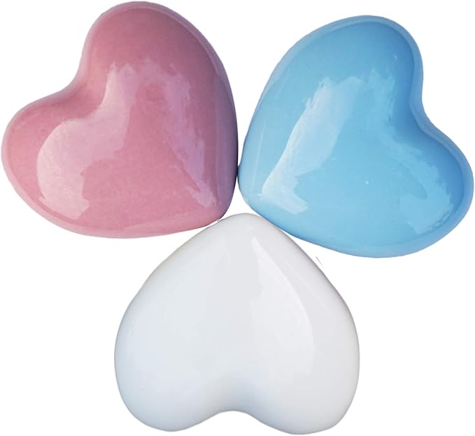 Ceramic Drawer Knobs Heart Shape Cabinet Dresser Pulls Handles with 3 Sized Screws, Kitchen Furniture Knobs for Closet Cupboard Wardrobe (6 Pack, Blue)