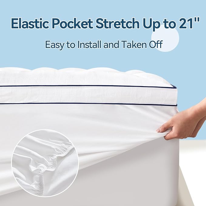 ABENE Mattress Topper for Back Pain Relief, Extra Thick Mattress Pad Pillowtop, Soft Cotton Cover with 8"-21" Deep Pocket, 1300gsm Overfilled Down Alternative Filling (Cotton White, California King)