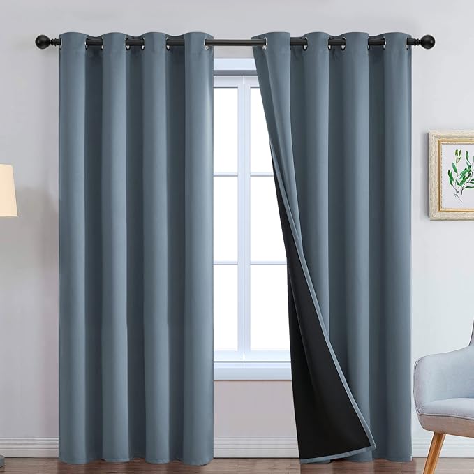 Yakamok Stone Blue 100% Blackout Curtains 90 Inches Long 52" Wide 2 Panel | by Yakamok