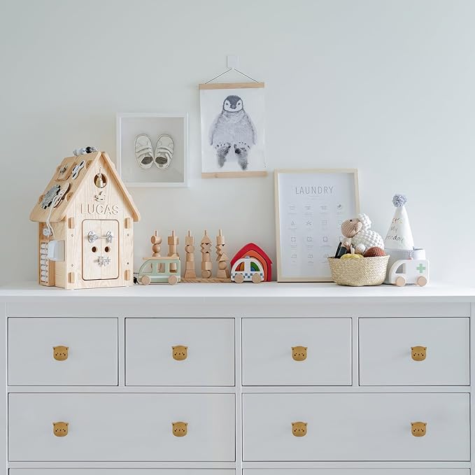 4PCS Wooden Cat Shaped Cabinet Knobs, Cabinet Handles, Single Hole Beech Wood Handles, Wood Hooks with Full Set of Screw Accessories
