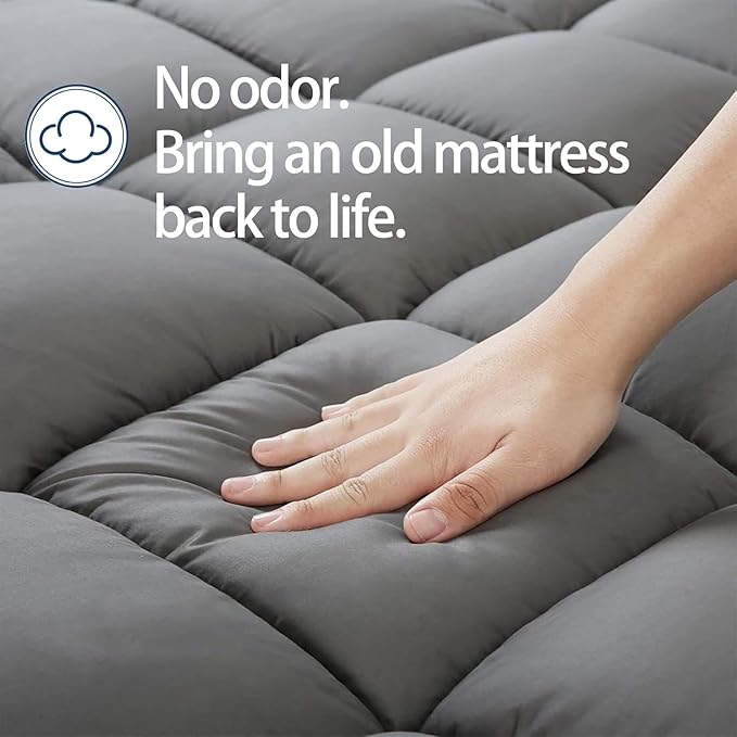 Mattress Topper Full XL for Back Pain, Extra Thick Mattress Pad Cover, Plush Pillow Top, Deep Elastic Pocket, Grey, 54"X80"+20"