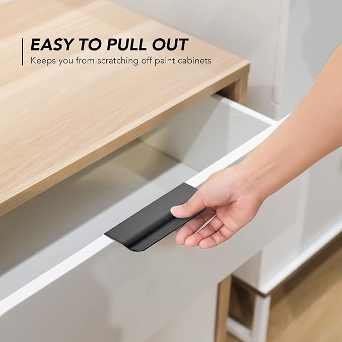 Ravinte Hardware 10 Pack Black Cabinet Handles, 4 Inch (102mm) Finger Edge Pulls, 3 Inch Hole Center, Finger Pulls for Cabinets