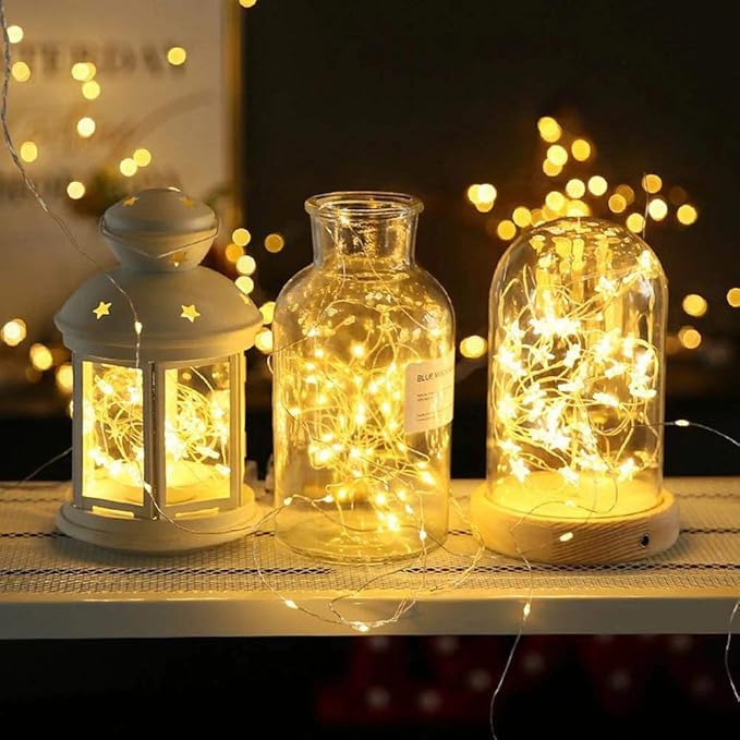 String Lights, Waterproof LED String Lights,2 Pack 20ft 60 LED Festival Decorations Crafting Battery Powered Copper Wire Starry Fairy Lights (Warm White)