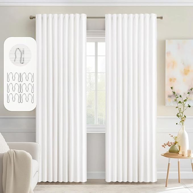 MIULEE Pure White Back Tab Blackout Curtains 52x84 Inch Length 2 Panels Set | by MIULEE