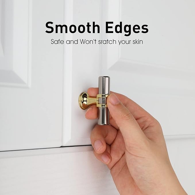 LONTAN 12 Pack Brushed Nickel Cabinet Knobs Silver Gold Drawer Knobs T Bar Kitchen Cabinet Hardware for Dresser Bathroom