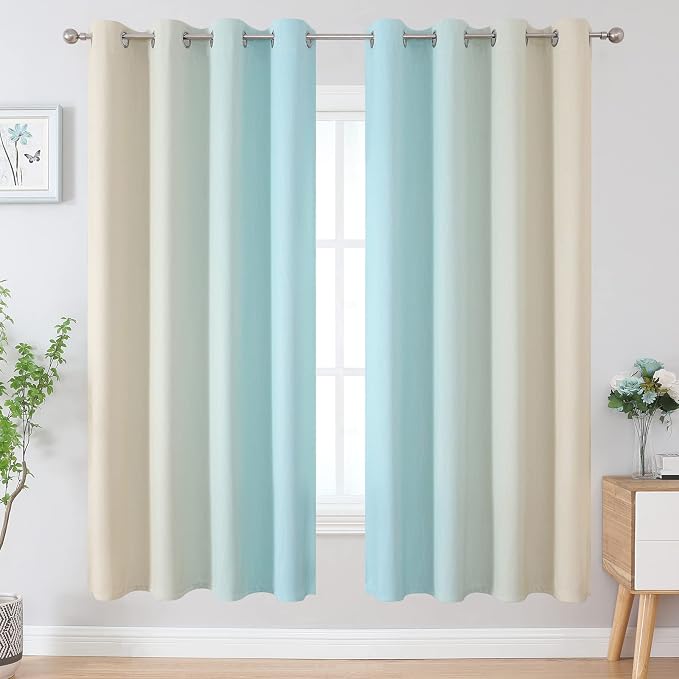Aqua and Beige Ombre Blackout Curtains - Image 2