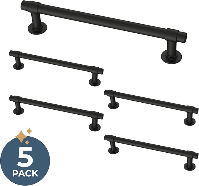 Franklin Brass - Francisco Matte Black Cabinet Handles 5 Inch (5") Hole Center Pulls | Easy Install, Durable Hardware for Kitchen Cabinet Door, Drawers, Dresser Pull, Furniture (10 Pack)