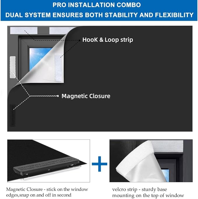 100% Blackout Blind Magnetic Window Cover, Portable Blackout Curtain 118x57” | - Image 3