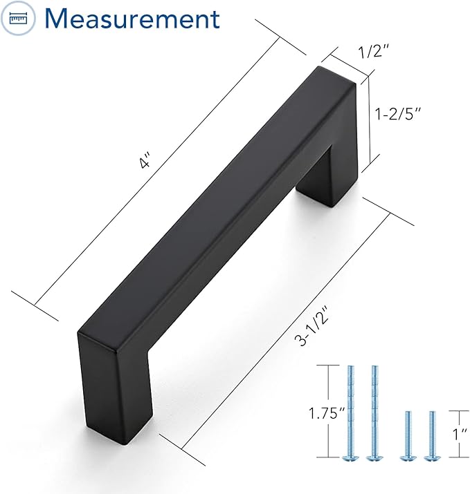 Ravinte 10 Pack Black Cabinet Pulls 3-1/2 Inch Square Kitchen Cabinet Handles Matte Black Kitchen Hardware for Drawer Pulls Drawer Handles Come with Screwdriver