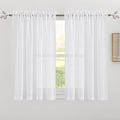 RYB HOME Short White Linen Curtains 45 inches Long, Cortinas para Cuarto Semi Sheer Curtains Rod Pocket Bedroom Kitchen Bathroom Window, White, W 52 x L 45, Set of 2