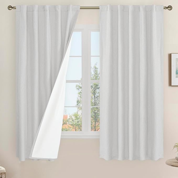 100% Blackout Linen Curtains 63 Inches by LAMIT