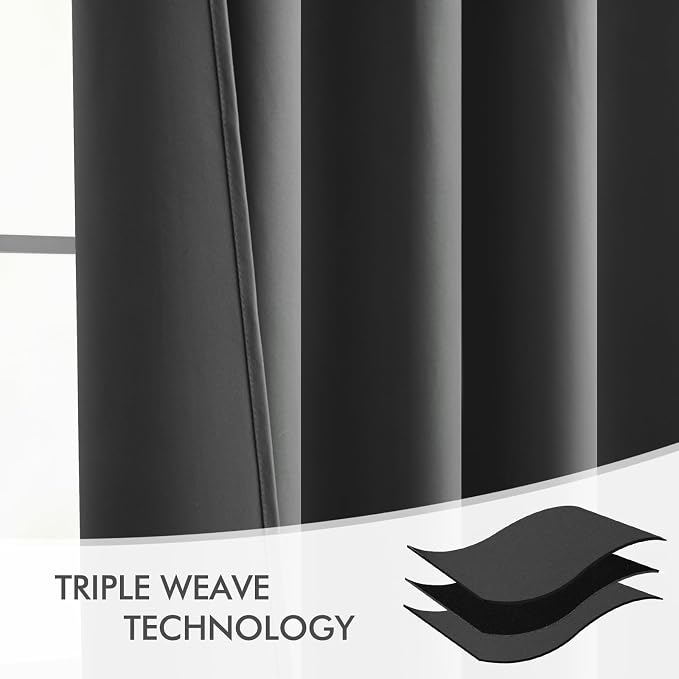 MIULEE Grey Back Tab Blackout Curtains 52x90 Inch Long 2 Panels Set | Rod - Image 7