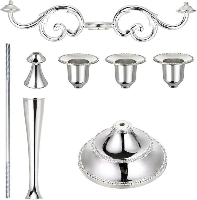OwnMy 3 Arms Metal Candelabra Candlestick Silver European Elegant Candle Holder Candle Stand for Wedding Dining Table Christmas Party Home Decoration (Silver Tone)