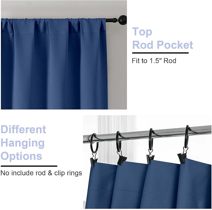 Simplebrand Ava Royal Blue Short 36 Inches Blackout Curtain 2 Panels Set - Image 4