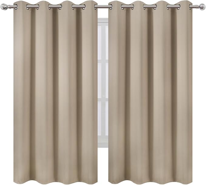 Khaki Blackout Curtains 66 x 63 Inch Length/Set of 2 Curtain Panels/Thermal - Image 2