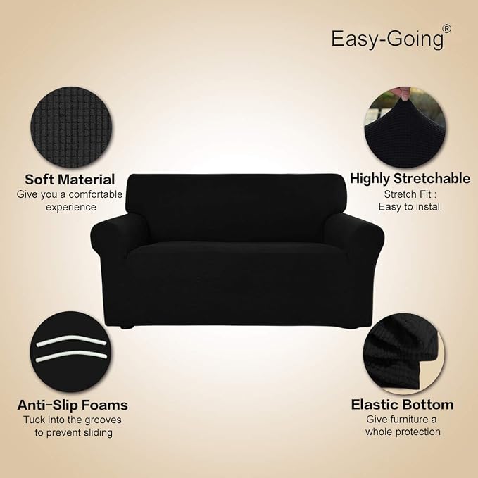 Easy-Going Stretch Oversized Sofa Couch Slipcover Washable Black | 1-Piece - Image 3