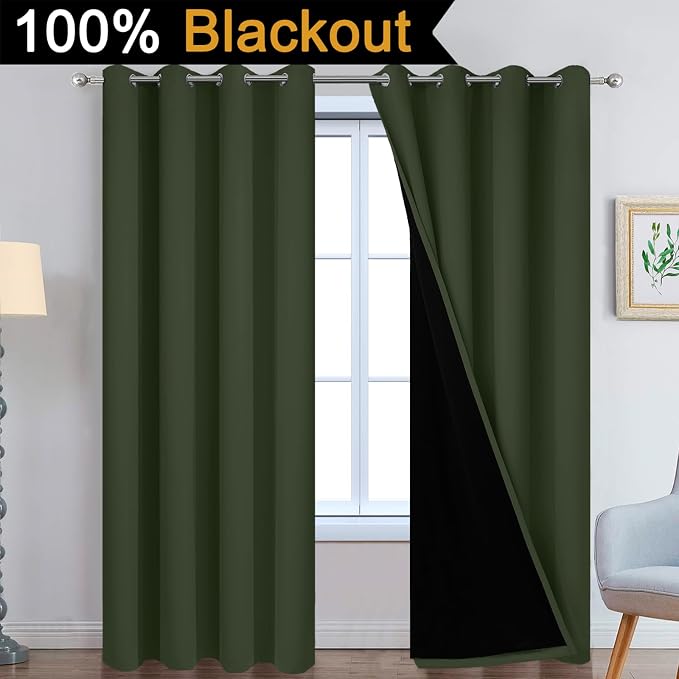 Yakamok Greyish Green 100% Blackout Curtains 96 Inches Long 52" Wide, 2 Thick - Image 3