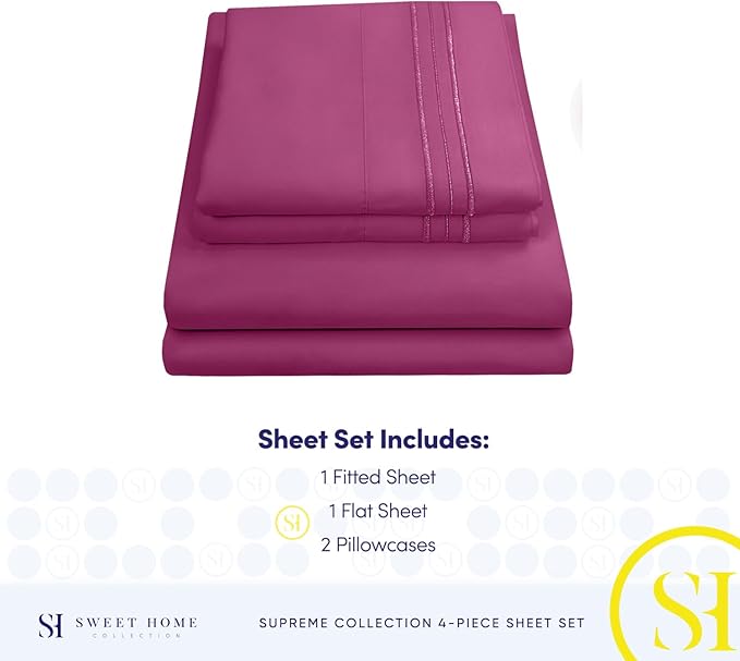 California King Sheet Sets - Breathable Luxury Sheets with Full Elastic & Secure Corner Straps Built In - 1800 Supreme Collection Cal King Deep Pocket Bedding Set, Sheet Set, California King, Berry