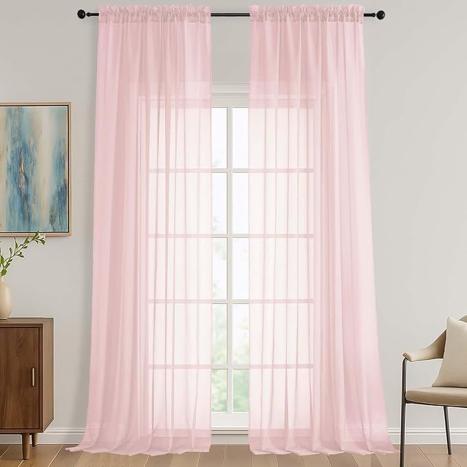 Sheer Blush Pink Curtains 108 Inches Long 2 Panels Set, 59 Inch Extra Wide by OVZME