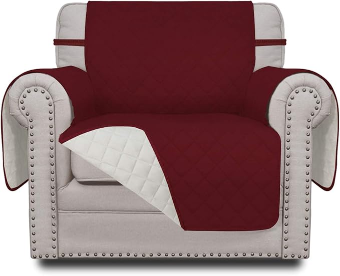 Easy-Going Reversible Couch Cover, Small Chair, Christmas Red/Ivory | Machine by Easy-Going