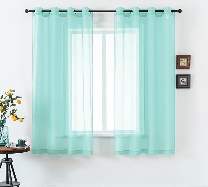 DUALIFE Aqua Voile Sheer Curtains Grommet,Look Semi Sheer Windows Panels,Elegant Solid Color Touch Soft Drapes, 52X45 Inch for Living Room Bedroom,Set of 2 Panels