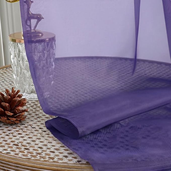 Purple Sheer Curtains 54 Inches Long 2 Panels - Image 2