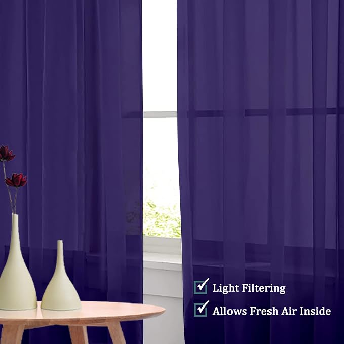 Purple Sheer Curtains 108 Inches Long, Light Filtering Semi Transparent - Image 6