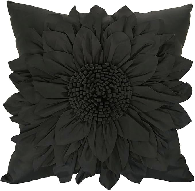 Black Accent 3D Flower Decorative Throw Pillow Covers by BellasGifts