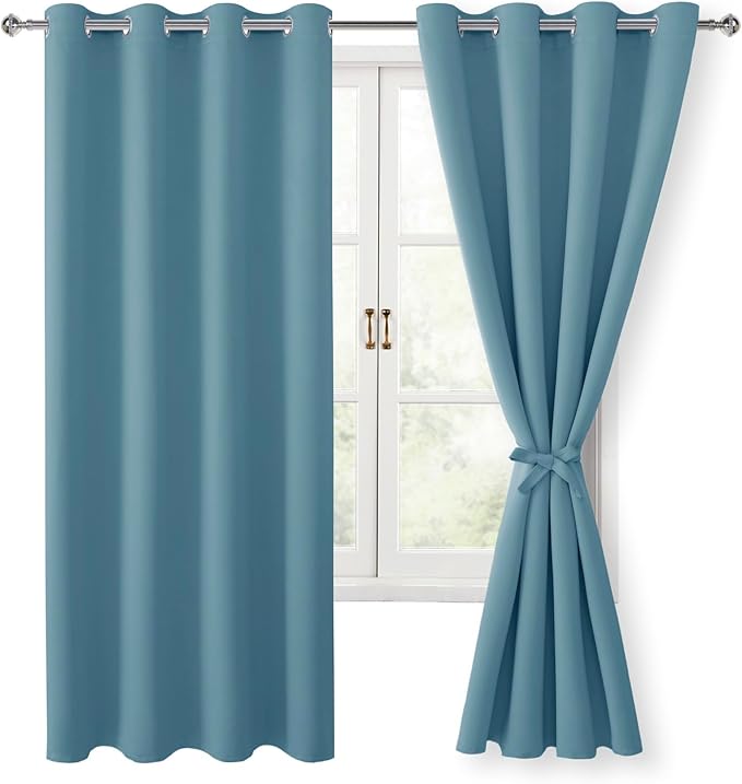 Blackout Curtains for Bedroom, Stone Blue, 52 x 63 Inch, 2 Panels | Thermal by Hiasan