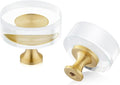 QOGRISUN 15-Pack Brass Crystal Cabinet Knobs,Glass Crystal Gold Drawer Knobs,1-1/4-Inch Round, Decorative Dresser Pulls, Modern Cabinet Hardware