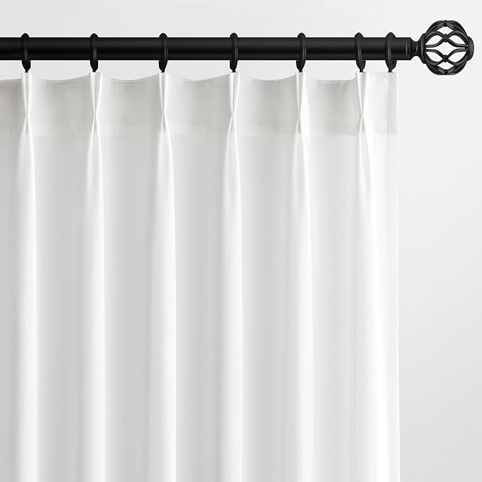 Pinch Pleated Sheer Curtains 120 Inches Long, Light Filtering Semi Sheer White by Topfinel