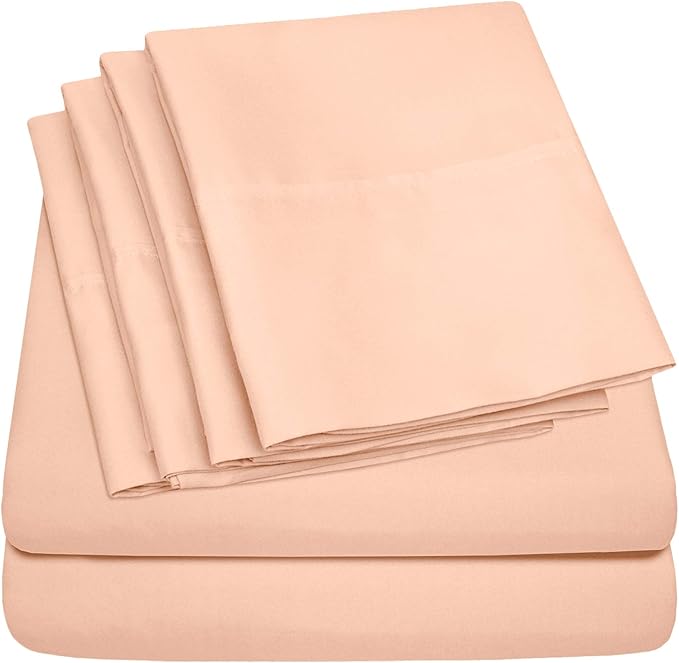 Split King Size Bed Sheets - 6 Piece 1500 Supreme Collection Fine Brushed Microfiber Deep Pocket Split King Sheet Set Bedding - 2 Extra Pillow Cases, Great Value, Split King, Peach