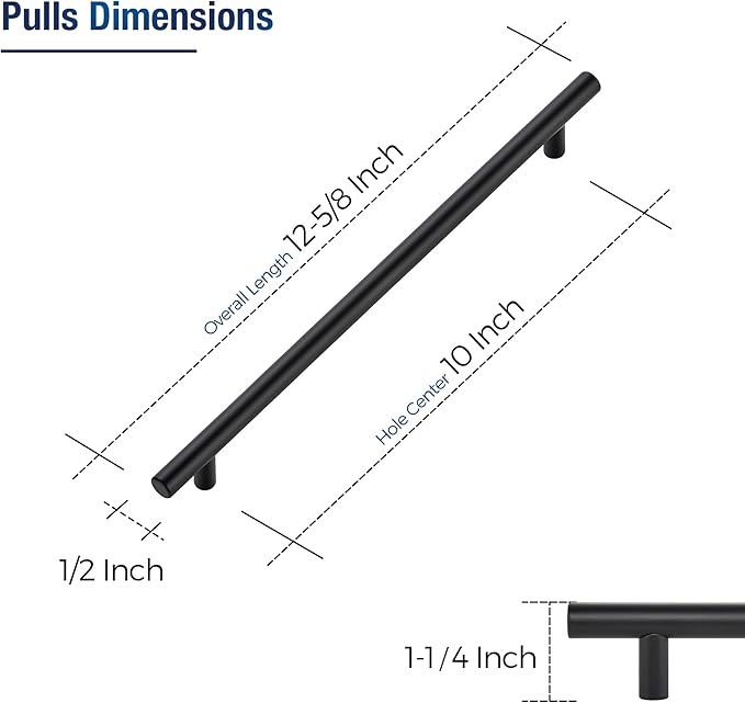 JOY DECOR 10 Pack Cabinet Handles, Black Cabinet Pulls, 10 in Hole Center Kitchen Hardware, Stainless Steel T Bar Handles for Dresser Drawers