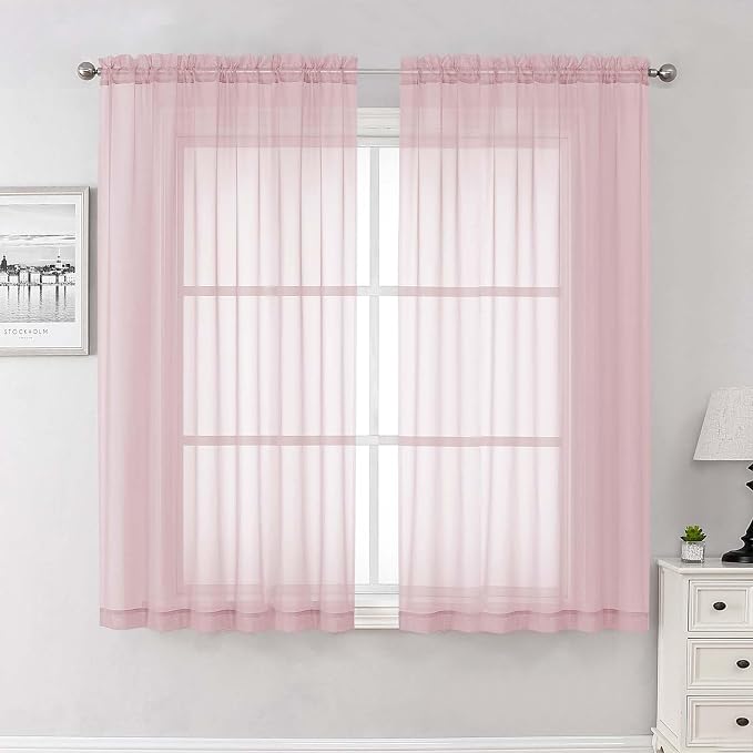 Blush Pink Sheer Curtains 63 Inch Length 2 Panels Set, Rod Pockets Voile by Lecloud