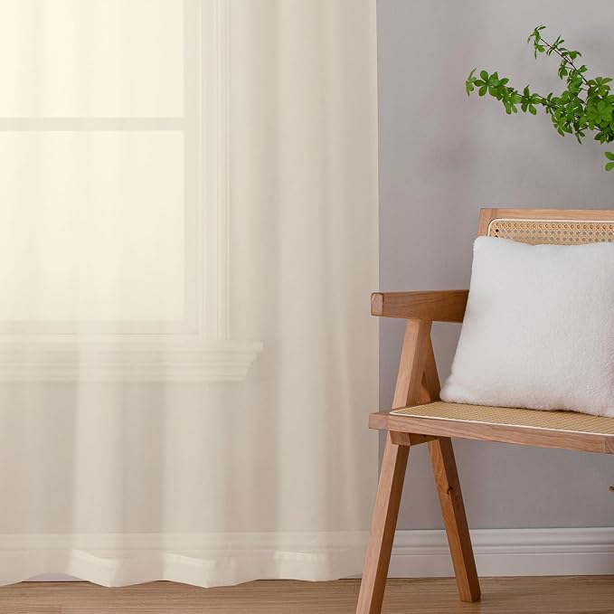 Cream Sheer Curtains 72 Inches Long 2 Panels, Light Filtering Curtains - Image 3