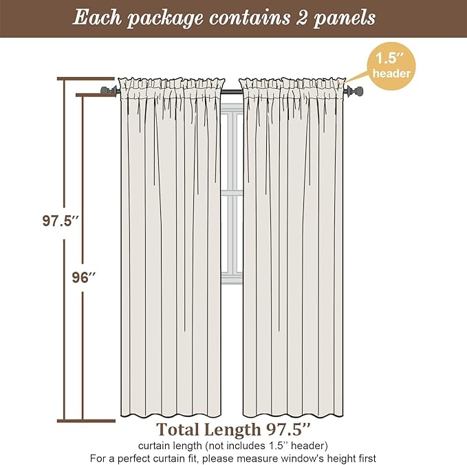 Chyhomenyc Sky Blue Sheer Curtains 96 inches Long 2 Panels, Light Filtering - Image 3