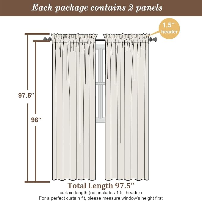 Chyhomenyc White Sheer Curtains 96 Inches Long 2 Panels, Light Filtering White - Image 2