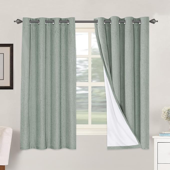 H.VERSAILTEX Linen Blackout Curtains 63 Inches Long 100% Blackout Thermal by HVERSAILTEX