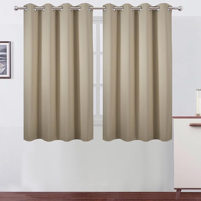 Blackout Curtains 66 x 54 Inch Long Beige Curtains Set of 2 Panels Room by Lemomo