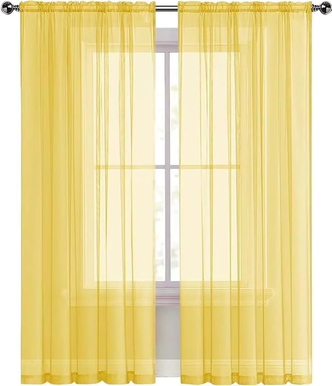 SpaceDresser Basic Rod Pocket Sheer Voile Window Curtain Panels Yellow 1 Pair 2 - Image 6