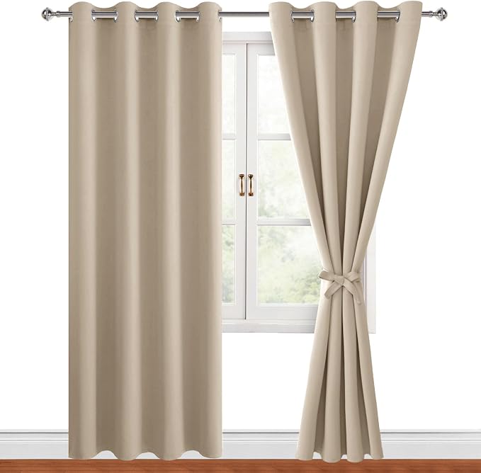 Blackout Curtains for Bedroom, 52 x 96 Inches Long, Taupe 2 Panels | Thermal by Hiasan