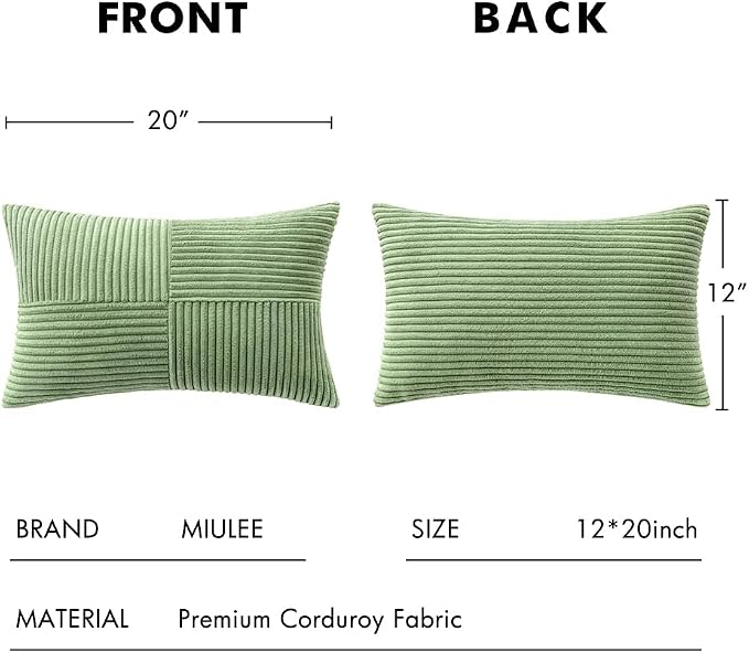 MIULEE Sage Green Decorative Lumbar Throw Pillow Covers 12x20 Inch 2 Pack | - Image 6