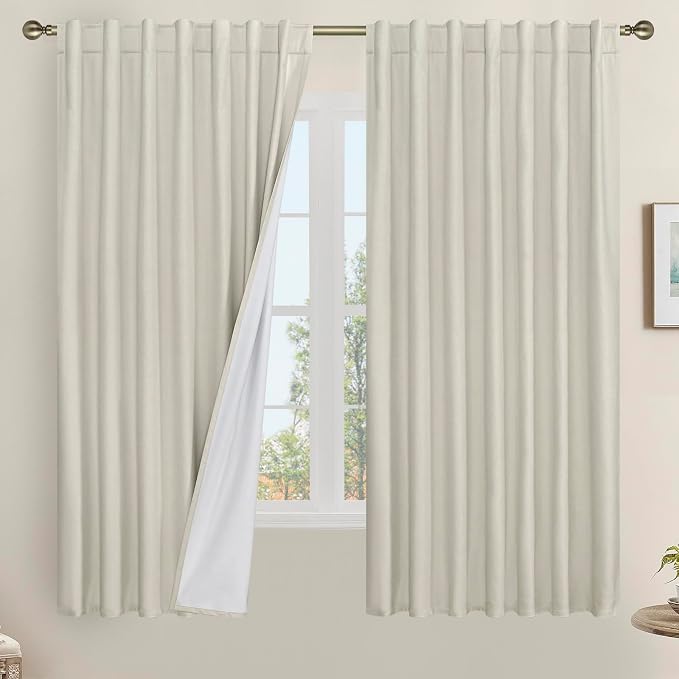 63 Inch 100% Blackout Linen Curtains by LAMIT