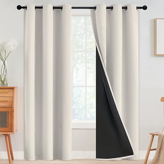 SimpleHome Cream 100% Blackout Curtains Room Darkening Living Room 84 Inch | by SimpleHome