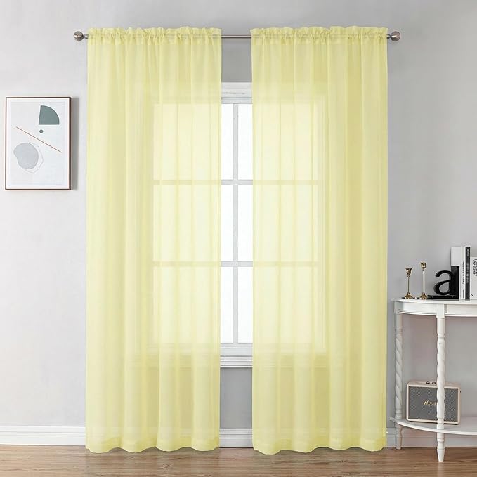 Chyhomenyc Light Yellow Sheer Curtains 84 Inches Long, 2 Panels | Light by Chyhomenyc