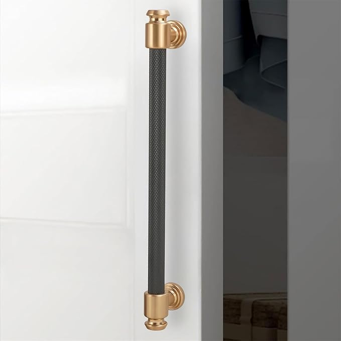 10 Pack 10 inch(254mm) Matte Black and Champagne Bronze Kitchen Cabinet Handles Knurled Cabinet Pulls Black Drawer Pulls Kitchen Cabinet Hardware Kitchen Handles