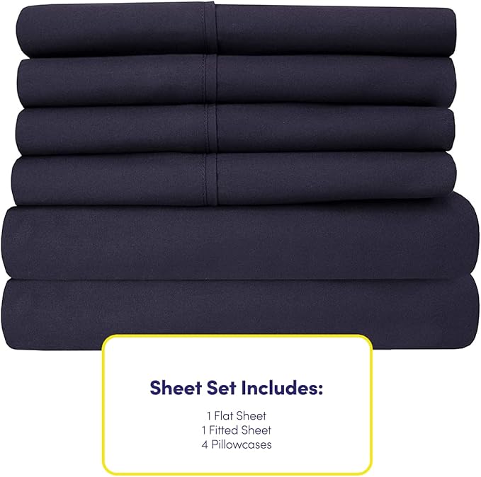 Sweet Home Collection 6 Piece 1500 Supreme Collection Brushed Microfiber Deep Pocket Sheet Set-2 Extra Pillow Cases, Great Value, Rv Short Queen, Navy