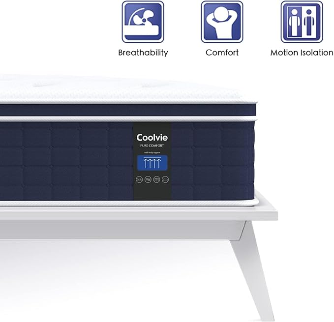 Coolvie Firm King Size Mattress 12 Inch for Adults, Hybrid King Mattress in a Box with Cooling Memory Foam, Pocket Spring for Motion Isolation, Extra Lumbar & Shoulder Support for Pain Relief, 80"x76"