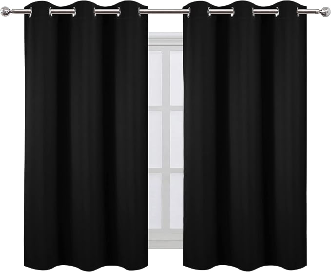 Black Blackout Curtains 34 x 54 Inch Length/Set of 2 Curtain Panels/Thermal - Image 2