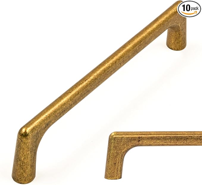 Amerdeco 10 Pack Antique Brass Cabinet Pulls 5 Inch(128MM) Hole Centers Kitchen Vintage Retro Cabinet Handles Hardware Kitchen Handles for Cabinets Cupboard Handles Drawer Pulls ZH0041